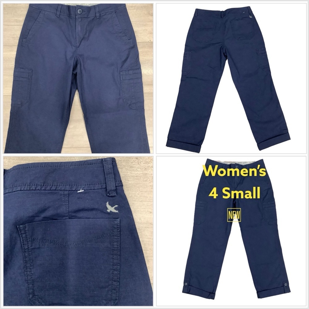 Women’s Eddie Bauer 4 Small Capri Cargo Pants Blue Stretch Active Ripstop NWOT